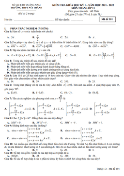 đề kiểm tra giữa kỳ 1 toán 11 năm 2021 – 2022 trường thpt núi thành – quảng nam