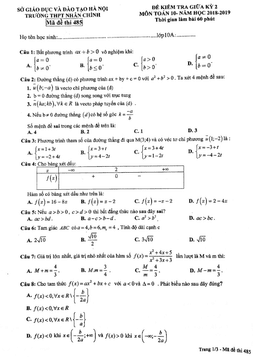 đề kiểm tra giữa kỳ 2 toán 10 năm 2018 – 2019 trường nhân chính – hà nội