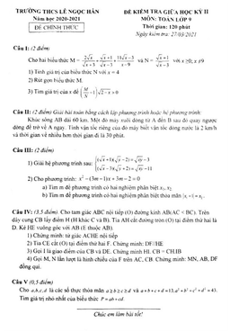 đề kiểm tra giữa kỳ 2 toán 9 năm 2020 – 2021 trường lê ngọc hân – hà nội