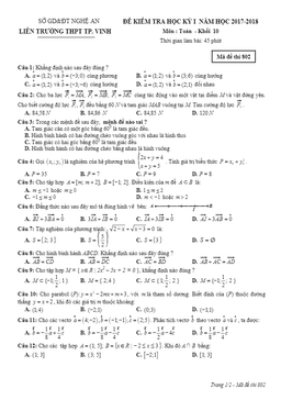 đề kiểm tra hk1 toán 10 năm học 2017 – 2018 liên trường thpt thành phố vinh – nghệ an