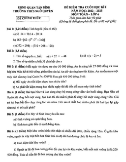 đề kiểm tra hk1 toán 6 năm 2022 – 2023 trường thcs ngô quyền – tp hcm