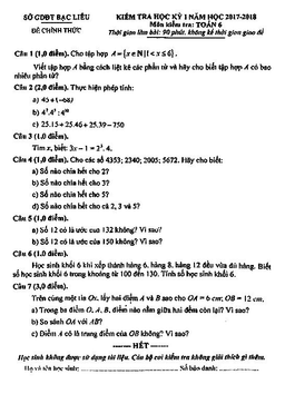 đề kiểm tra hk1 toán 6 năm học 2017 – 2018 sở gd và đt bạc liêu
