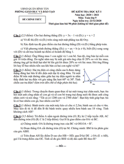 đề kiểm tra hk1 toán 9 năm 2020 – 2021 phòng gd&đt bình tân – tp hcm