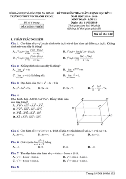 đề kiểm tra hk2 toán 11 năm 2018 – 2019 trường võ thành trinh – an giang