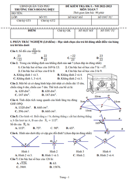 đề kiểm tra hki toán 7 năm 2022 – 2023 trường thcs hoàng diệu – tp hcm