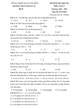 đề kiểm tra học kì 1 toán 7 năm 2021 – 2022 trường thcs ngô gia tự – hà nội