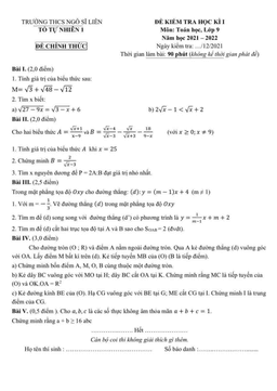 đề kiểm tra học kì 1 toán 9 năm 2021 – 2022 trường thcs ngô sĩ liên – hà nội