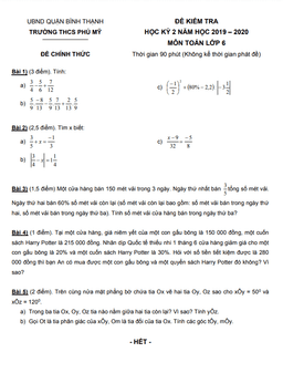 đề kiểm tra học kì 2 toán 6 năm 2019 – 2020 trường thcs phú mỹ – tp hcm