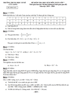 đề kiểm tra học kì 2 toán 7 năm 2019 – 2020 trường thcs cửu long – tp hcm