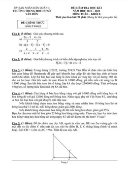 đề kiểm tra học kì 2 toán 8 năm 2021 – 2022 trường thcs vân đồn – tp hcm