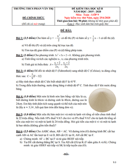 đề kiểm tra học kì 2 toán 9 năm 2019 – 2020 trường thcs phan văn trị – tp hcm