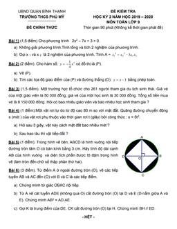 đề kiểm tra học kì 2 toán 9 năm 2019 – 2020 trường thcs phú mỹ – tp hcm