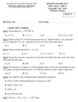 đề kiểm tra học kỳ 1 toán 11 năm học 2017 – 2018 trường thpt đan phượng – hà nội