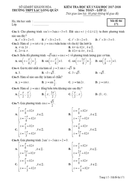 đề kiểm tra học kỳ 1 toán 11 năm học 2017 – 2018 trường thpt lạc long quân – khánh hòa
