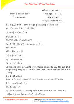 đề kiểm tra học kỳ 1 toán 6 năm 2018 – 2019 trường marie curie – hà nội