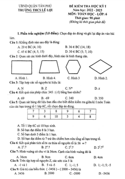 đề kiểm tra học kỳ 1 toán 6 năm 2022 – 2023 trường thcs lê lợi – tp hcm