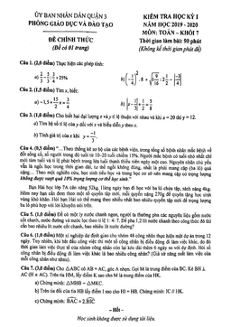 đề kiểm tra học kỳ 1 toán 7 năm 2019 – 2020 phòng gd&đt quận 3 – tp hcm