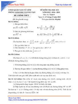 đề kiểm tra học kỳ 1 toán 9 năm 2018 – 2019 phòng gd và đt nam từ liêm – hà nội
