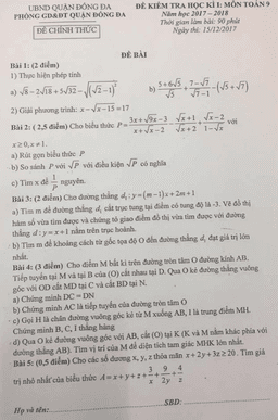 đề kiểm tra học kỳ 1 toán 9 năm học 2017 – 2018 phòng gd và đt đống đa – hà nội