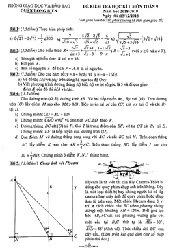 đề kiểm tra học kỳ 1 toán 9 năm học 2018 – 2019 phòng gd&đt long biên – hà nội
