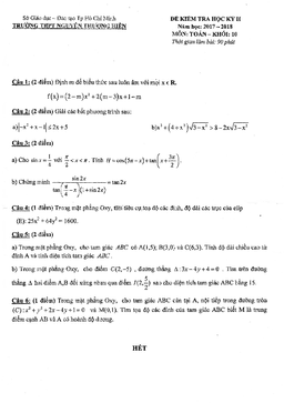 đề kiểm tra học kỳ 2 toán 10 năm 2017 – 2018 trường nguyễn thượng hiền – tp. hcm