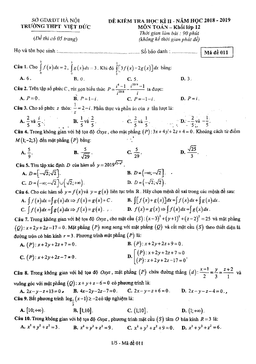 đề kiểm tra học kỳ 2 toán 12 năm 2018 – 2019 trường việt đức – hà nội