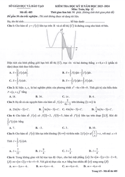 đề kiểm tra học kỳ 2 toán 12 năm 2023 – 2024 sở gd&đt bình dương