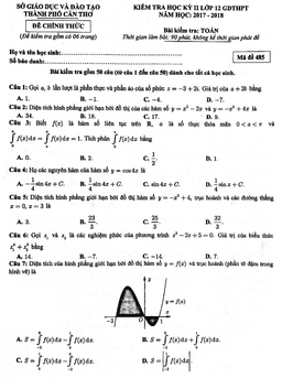 đề kiểm tra học kỳ 2 toán 12 năm học 2017 – 2018 sở gd và đt cần thơ
