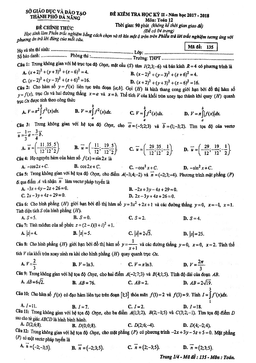 đề kiểm tra học kỳ 2 toán 12 năm học 2017 – 2018 sở gd và đt đà nẵng