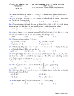 đề kiểm tra học kỳ 2 toán 12 năm học 2017 – 2018 sở gd và đt vĩnh long