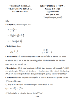 đề kiểm tra học kỳ 2 toán 6 năm 2019 – 2020 trường thcs nguyễn văn linh – tp hcm
