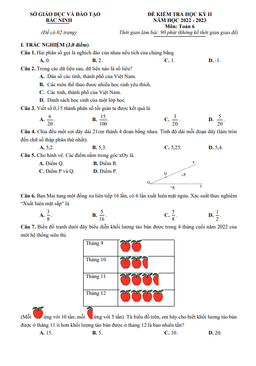 đề kiểm tra học kỳ 2 toán 6 năm 2022 – 2023 sở gd&đt bắc ninh
