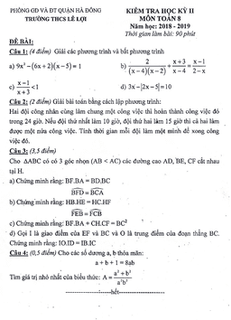 đề kiểm tra học kỳ 2 toán 8 năm 2018 – 2019 trường thcs lê lợi – hà nội