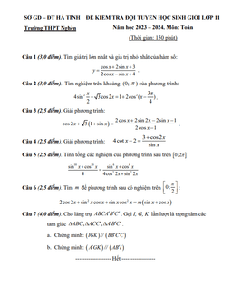 đề kiểm tra hsg toán 11 năm 2023 – 2024 trường thpt nghèn – hà tĩnh