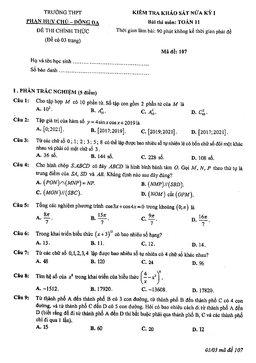đề kiểm tra khảo sát nửa kỳ 1 toán 11 trường thpt phan huy chú – hà nội
