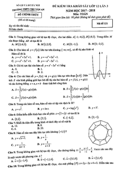 đề kiểm tra khảo sát toán 12 năm 2017 – 2018 trường chu văn an – hà nội lần 3