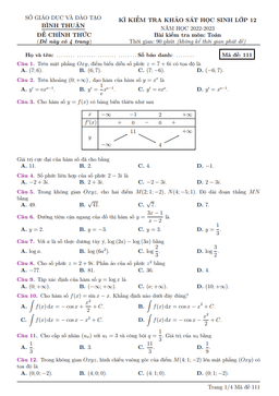 đề kiểm tra khảo sát toán 12 năm 2022 – 2023 sở gd&đt bình thuận