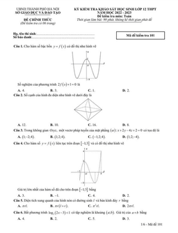 đề kiểm tra khảo sát toán 12 năm 2022 – 2023 sở gd&đt hà nội