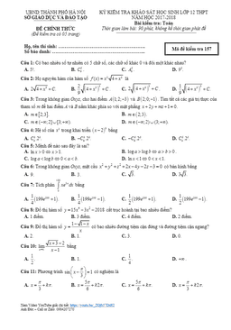đề kiểm tra khảo sát toán 12 thpt năm học 2017 – 2018 sở gd và đt hà nội