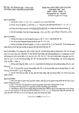 đề kiểm tra kiến thức lớp chuyên toán 10 năm 2020 – 2021 trường chuyên lê quý đôn – br vt
