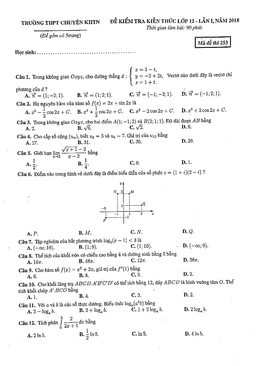 đề kiểm tra kiến thức toán 12 lần 1 năm 2018 trường thpt chuyên khtn – hà nội