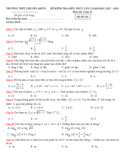 đề kiểm tra kiến thức toán 12 năm 2017 – 2018 trường thpt chuyên khtn – hà nội lần 3