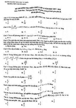 đề kiểm tra kiến thức toán 12 năm 2018 trường thpt chuyên khtn – hà nội lần 2