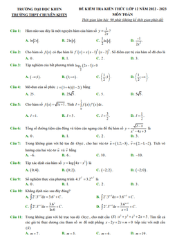 đề kiểm tra kiến thức toán 12 năm 2022 – 2023 trường thpt chuyên khtn – hà nội