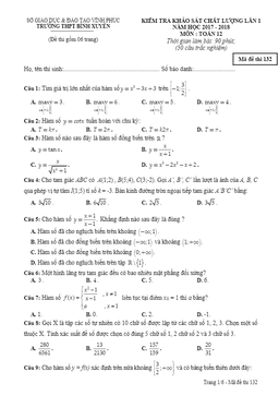 để kiểm tra kscl lần 1 năm học 2017 – 2018 môn toán 12 trường thpt bình xuyên – vĩnh phúc