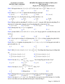 đề kiểm tra kscl toán 12 lần 1 trường thpt a hải hậu – nam định