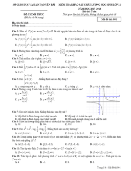 đề kiểm tra kscl toán 12 năm học 2017 – 2018 sở gd và đt yên bái