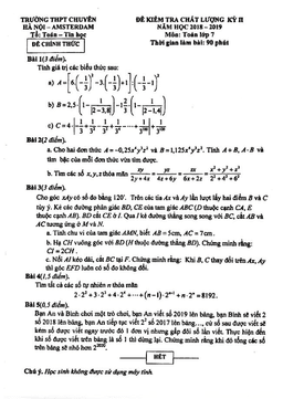 đề kiểm tra kỳ 2 toán 7 năm 2018 – 2019 trường chuyên hà nội – amsterdam