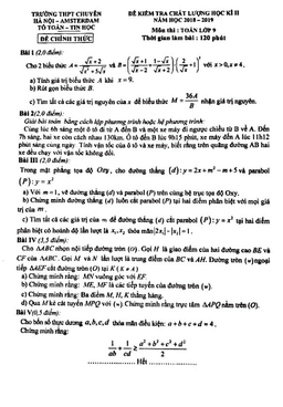 đề kiểm tra kỳ 2 toán 9 năm 2018 – 2019 trường chuyên hà nội – amsterdam