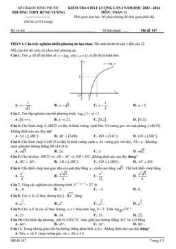 đề kiểm tra lần 1 toán 11 năm 2023 – 2024 trường thpt hùng vương – bình phước